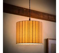 Hallie Natural Linen Stripe Detail Drum Ceiling Pendant Lamp Shade with LED Bulb ValueLights Natural Large