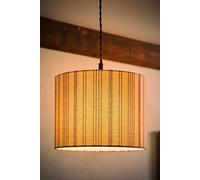 ValueLights Hallie Natural Linen Stripe Detail Drum Ceiling Pendant Lamp Shade with LED Bulb | Size: Large ValueLights Natural Large
