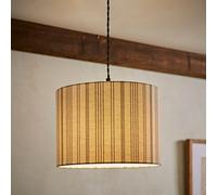 Hallie Natural Linen Stripe Detail Drum Ceiling Pendant Lamp Shade with LED Bulb ValueLights Natural Large