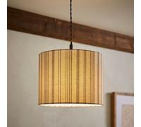 Hallie Natural Linen Stripe Detail Drum Ceiling Pendant Lamp Shade with LED Bulb ValueLights Natural Small