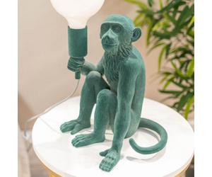 Valuelights Hanya Dark Green Velvet Monkey Bedside Table Lamp Animal Bedroom Light