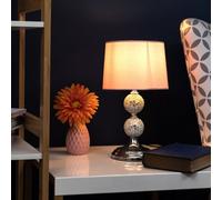 Modern Decorative Chrome & Mosaic Crackle Glass Table Lamp with a Pink Shade