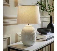 ValueLights Harrison Ceramic LED Medium Geometric Ribbed Gloss Table Lamp- White