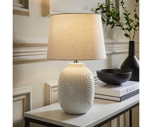 Valuelights Harrison Taper Lamp Shade White Geometric Ribbed Pattern Gloss Medium Table Lamp