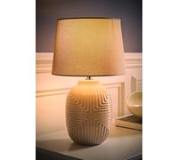 Harrison Taper Shade Grey Geometic Ribbed Gloss Table Lamp and Bulb ValueLights Grey Small