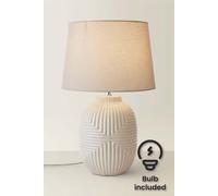 ValueLights Harrison Tapered Shade Grey Geo Ribbed Pattern Gloss Large LED Table Lamp - Size: 56 x 35 x 35cm - Wilko