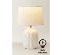 ValueLights | Harrison Taper Shade White Geo Ribbed Pattern Gloss Small Table Lamp with Bulb | Table Lamps, Home Décor & Improvement Essential | Light Bulb Included