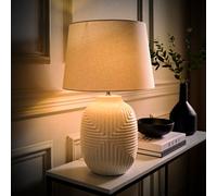 ValueLights Harrison Taper Shade White Geo Ribbed Pattern Gloss Large LED Table Lamp - Size: 56 x 35 x 35cm - Wilko