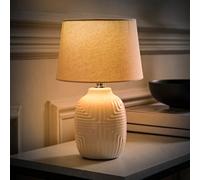 Valuelights Harrison Taper Shade White Geo Ribbed Pattern Gloss Small Table Lamp With Bulb