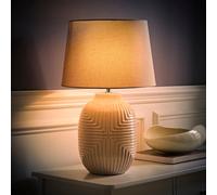 Valuelights Harrison Tapered Shade Grey Geo Ribbed Pattern Gloss Large Table Lamp With Bulb