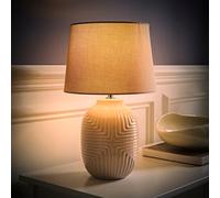 Valuelights Harrison Tapered Shade Grey Geo Ribbed Pattern Gloss Medium Table Lamp With Bulb