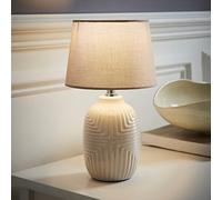 Valuelights Harrison Tapered Shade Grey Geo Ribbed Pattern Gloss Small Table Lamp With Bulb