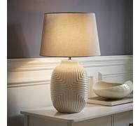 Harrison Tapered Shade Grey Geometic Ribbed Pattern Gloss Table Lamp ValueLights Grey Large