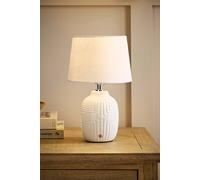 Valuelights Harrison White Geometric Ribbed Gloss Portable Rechargeable Table Lamp White