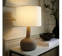 ValueLights | Hayley Natural Linen Drum Shade Grey Squat Base Ceramic Table Lamp and LED Bulb | Table Lamps, Home Décor & Improvement Essential | Included LED Bulb