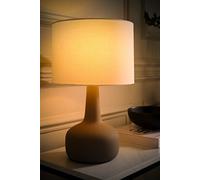 Hayley Natural Linen Drum Shade Squat Base Ceramic Stonewear Table Lamp and Bulb ValueLights Grey One Size