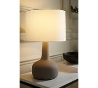 Valuelights Hayley Natural Linen Drum Shade Grey Squat Base Ceramic Stoneware Table Lamp