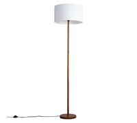 Heather Dark Wood Floor Lamp with Fabric Drum Shade ValueLights White One Size