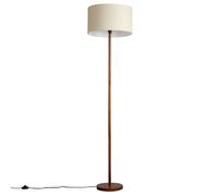 ValueLights Heather Dark Wood Floor Lamp with Fabric Drum Shade & LED Bulb in White ValueLights White