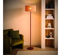 Valuelights Heather Dark Wood Floor Lamp With Orange Checkerboard Bamboo Shade And Bulb