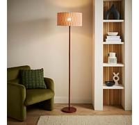 ValueLights | Heather Dark Wood Floor Lamp with Orange Checkerboard Bamboo Shade | Floor Lamps & Home Improvements Essential