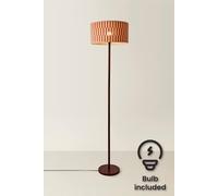Valuelights Heather Dark Wood Floor Lamp With Orange Checker Bamboo Shade And Bulb Orange