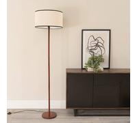 ValueLights Heather Dark Wood Single Stem Floor Lamp with Natural Drum Lamp Shade in Black ValueLights Black