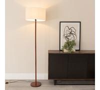Valuelights Heather Dark Wood Single Stem Floor Lamp With Natural White Trim Fabric Drum Shade