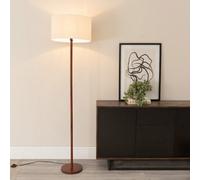 Valuelights Heather Dark Wood Single Stem Floor Lamp With Natural White Trim Fabric Drum Shade