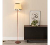 Valuelights Heather Dark Wood Single Stem Floor Lamp With Scallop Black Trim Tapered Shade