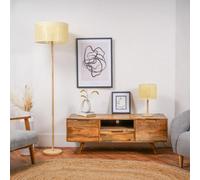 Valuelights Heather Light Wood Floor Lamp And E27 Gls Led 6W Warm White 3000K Bulb