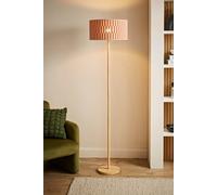 ValueLights Heather Light Wood Floor Lamp & Orange Checker Bamboo Shade & Bulb ValueLights Orange