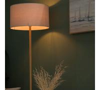 MiniSun | Modern Scandi Floor Lamp in a Light Wooden Finish with a Grey Drum Shade | Floor Lamps & Torchieres, Home Décor & Improvement Essential | Includes 6W LED E27 Light Bulb