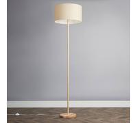 MiniSun | Modern Scandi Floor Lamp in a Light Wooden Finish with a Cream Drum Shade | Floor Lamps & Torchieres, Home Décor & Improvement Essential | Includes 6W LED Bulb [3000K Warm White]