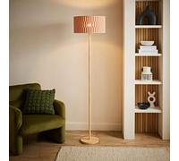 Valuelights Heather Light Wood Floor Lamp With Orange Checkerboard Bamboo Shade