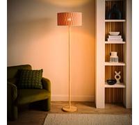 ValueLights Heather Light Wood Floor Lamp & Orange Checker Bamboo Shade & Bulb ValueLights Orange