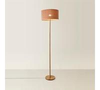 ValueLights | Heather Light Wood Floor Lamp with Orange Checkerboard Bamboo Shade | Floor Lamps & Home Improvements Essential