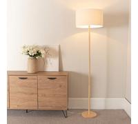 Valuelights Heather Light Wood Single Stem Floor Lamp With Natural White Trim Fabric Drum Shade