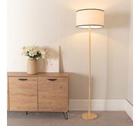 ValueLights Heather Light Wood Stem Floor Lamp with Natural Drum Lamp Shade & LED Bulb in Black ValueLights Black