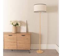 ValueLights Heather Light Wood Stem Floor Lamp with Natural Drum Lamp Shade & LED Bulb in Black ValueLights Black