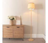 Valuelights Heather Light Wood Stem Floor Lamp With Scallop Edge Tapered Shade And Led Bulb In Burnt Orange Burnt Orange