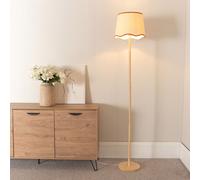 ValueLights Heather Light Wood Stem Floor Lamp with Scallop Edge Tapered Shade & LED Bulb in Burnt Orange ValueLights Burnt Orange