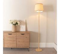 ValueLights Heather Light Wood Stem Floor Lamp with Scallop Edge Tapered Shade & LED Bulb in Burnt Orange ValueLights Burnt Orange