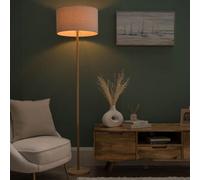 MiniSun | Modern Scandi Floor Lamp in a Light Wooden Finish with a Grey Drum Shade | Floor Lamps & Torchieres, Home Décor & Improvement Essential | Includes 6W LED E27 Light Bulb