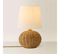 ValueLights Henrietta Natural Wicker Base with Linen Shade Table Lamp & Bulb ValueLights Natural