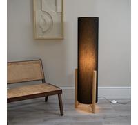 Henry Wooden Base Midi Floor Lamp with Tall Fabric Shade with LED Bulb ValueLights Charcoal One Size