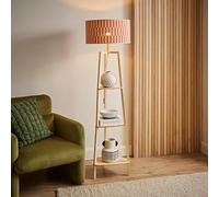 ValueLights | Hiri Shelf Tripod Floor Lamp with Orange Checkerboard Bamboo Shade and Bulb | Floor Lamps & Home Improvements Essential