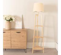 Hiru Three Tier Wooden Floor with Linen Trim Scallop Tapered Shade & LED Bulb ValueLights White One Size