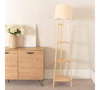 Hiru Three Tier Wooden Floor with Linen Trim Scallop Tapered Shade & LED Bulb ValueLights White One Size