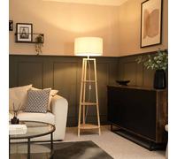 Valuelights Hiru 3 Tier Wooden Shelf Floor Lamp With Boucle Shade And Bulb In Cream Cream One Size